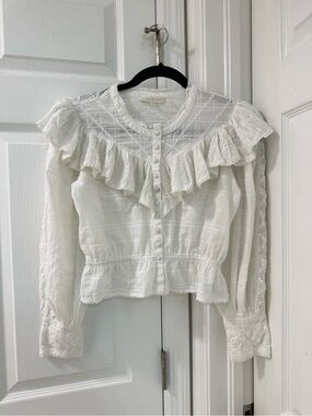 Love shack fancy lace ruffles blouse size Xsmall white eyelet